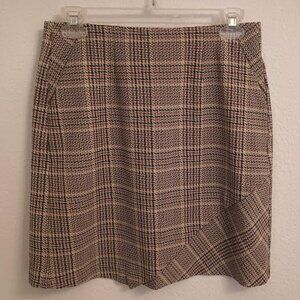 CABI WOMEN'S SKIRT SHORT BROWN PLAID SIDE POCKETS PASTIME # 3584 SIZE SMALL
